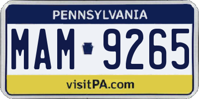 PA license plate MAM9265