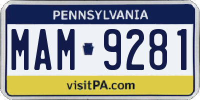 PA license plate MAM9281