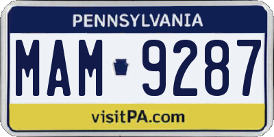 PA license plate MAM9287