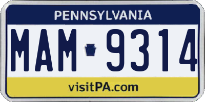 PA license plate MAM9314