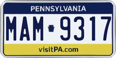 PA license plate MAM9317