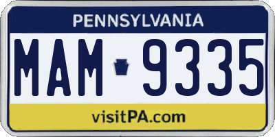 PA license plate MAM9335