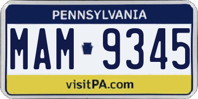 PA license plate MAM9345