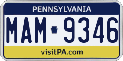 PA license plate MAM9346