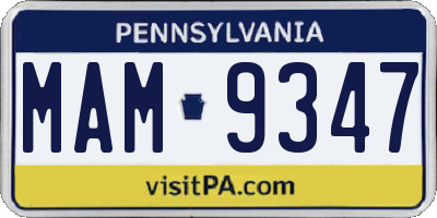 PA license plate MAM9347