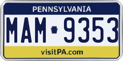 PA license plate MAM9353