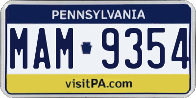 PA license plate MAM9354