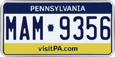 PA license plate MAM9356
