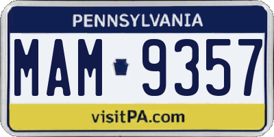 PA license plate MAM9357