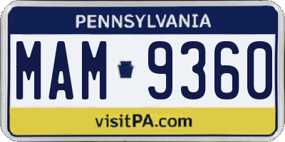 PA license plate MAM9360