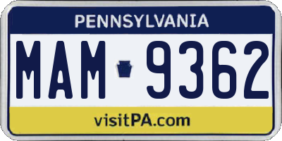 PA license plate MAM9362