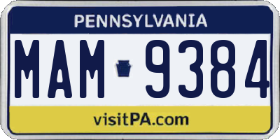 PA license plate MAM9384