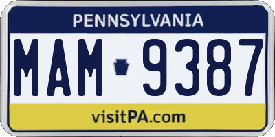 PA license plate MAM9387