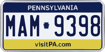 PA license plate MAM9398