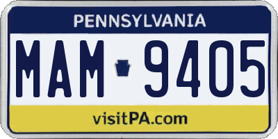 PA license plate MAM9405