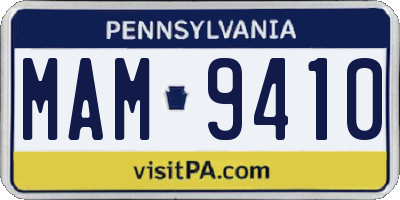 PA license plate MAM9410