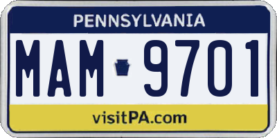PA license plate MAM9701