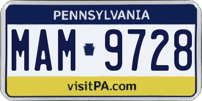PA license plate MAM9728