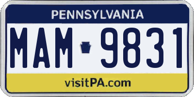 PA license plate MAM9831