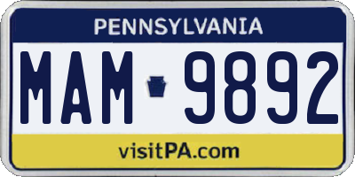 PA license plate MAM9892