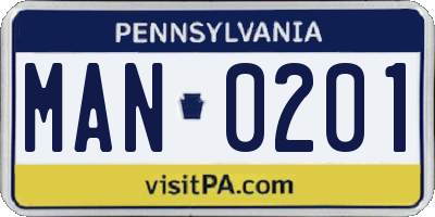 PA license plate MAN0201