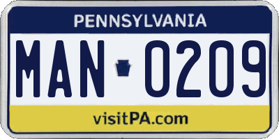 PA license plate MAN0209