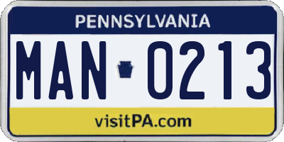 PA license plate MAN0213