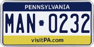 PA license plate MAN0232