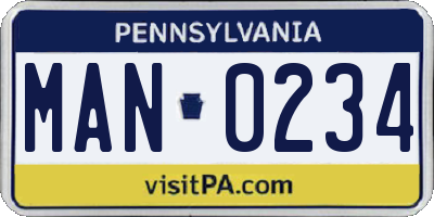 PA license plate MAN0234