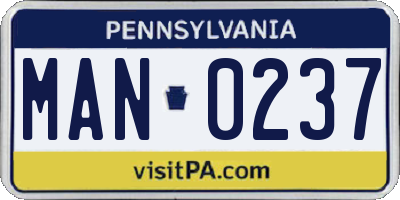 PA license plate MAN0237