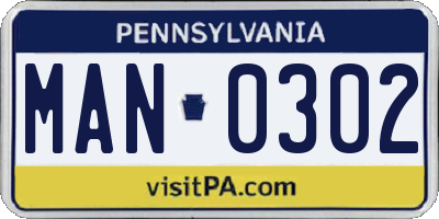 PA license plate MAN0302