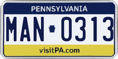 PA license plate MAN0313