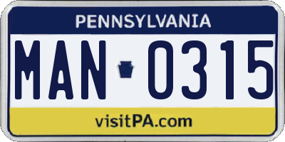 PA license plate MAN0315