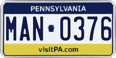 PA license plate MAN0376
