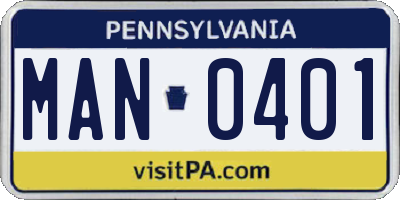 PA license plate MAN0401