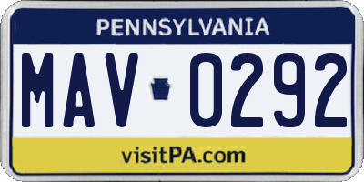 PA license plate MAV0292