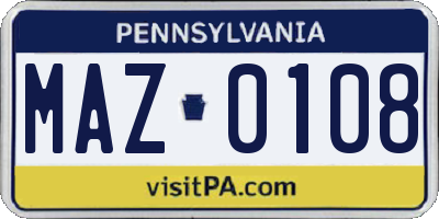 PA license plate MAZ0108