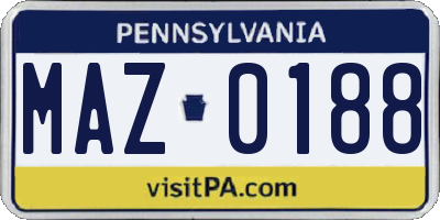 PA license plate MAZ0188