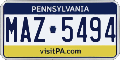 PA license plate MAZ5494