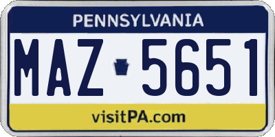 PA license plate MAZ5651