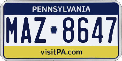 PA license plate MAZ8647