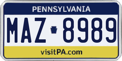 PA license plate MAZ8989