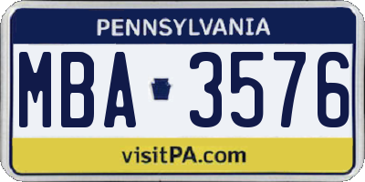 PA license plate MBA3576