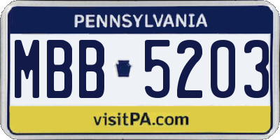 PA license plate MBB5203