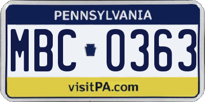 PA license plate MBC0363