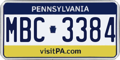 PA license plate MBC3384