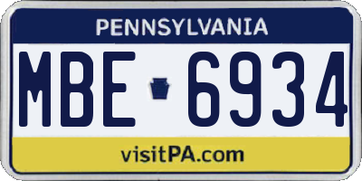 PA license plate MBE6934