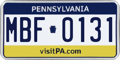 PA license plate MBF0131