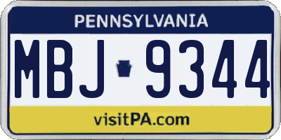 PA license plate MBJ9344