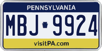 PA license plate MBJ9924